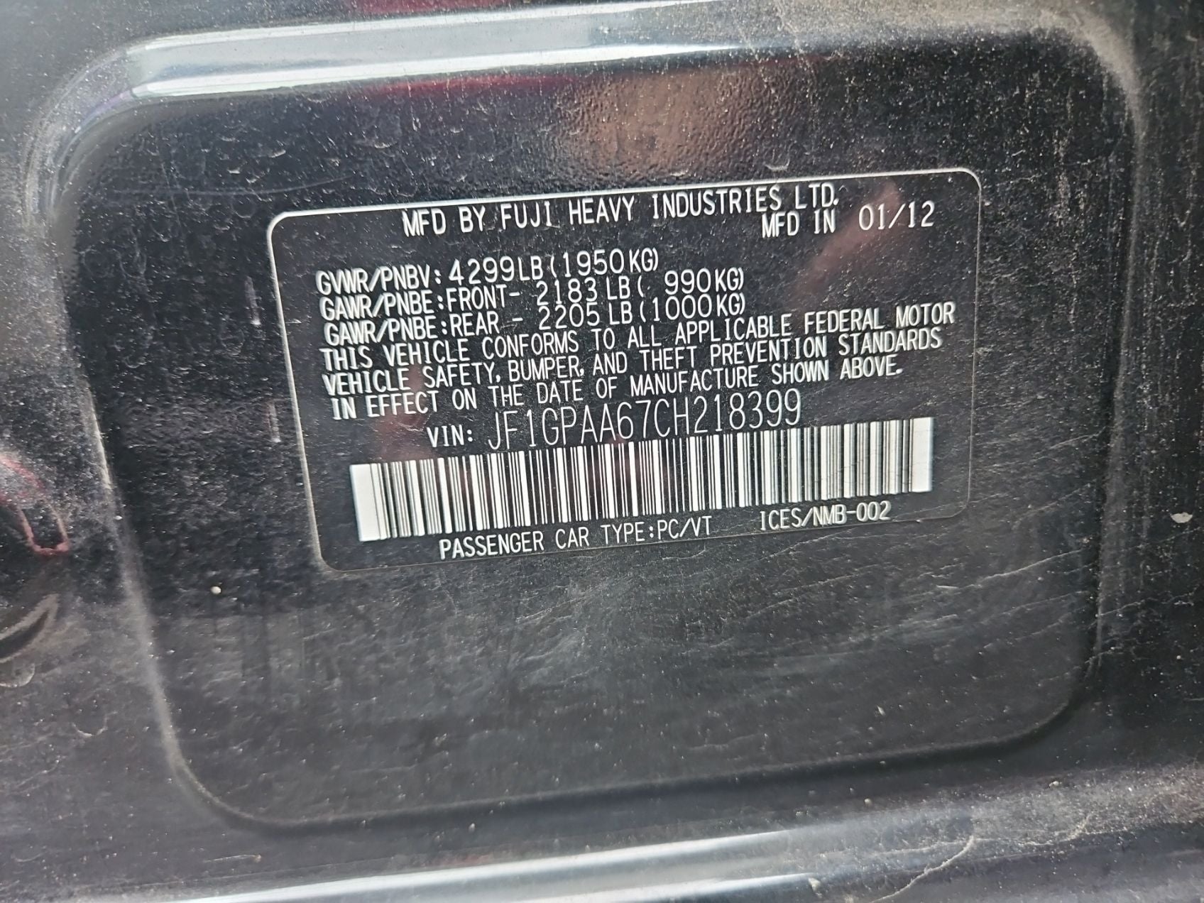 2012 Subaru Impreza 2.0i