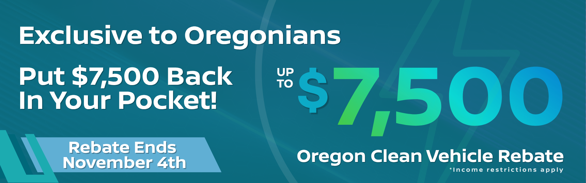 Oregon Clean Vehicle Rebate, save $7500