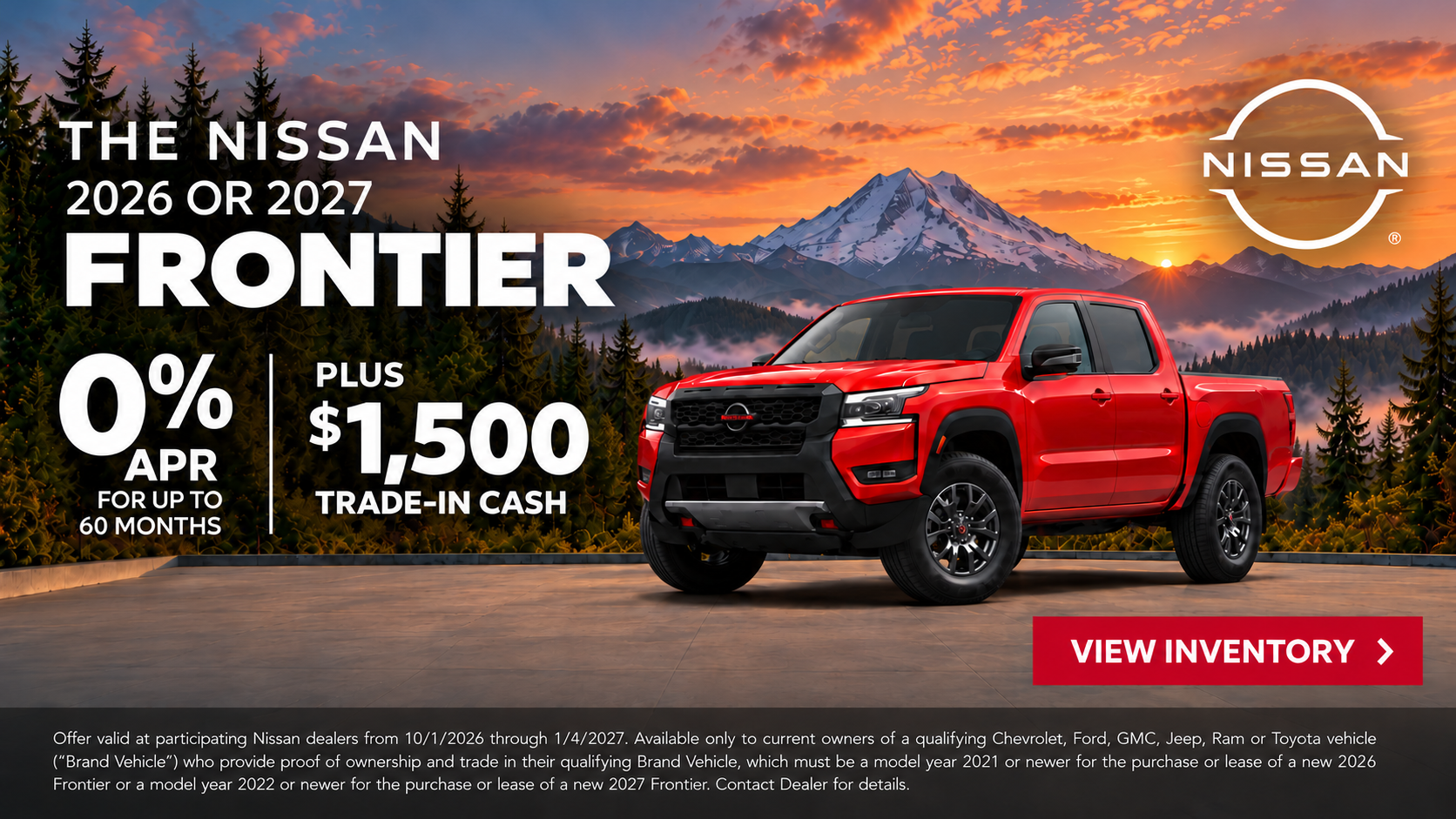 2026 or 2027 Nissan Frontier 0% APR plus $1500 Trade-In Cash